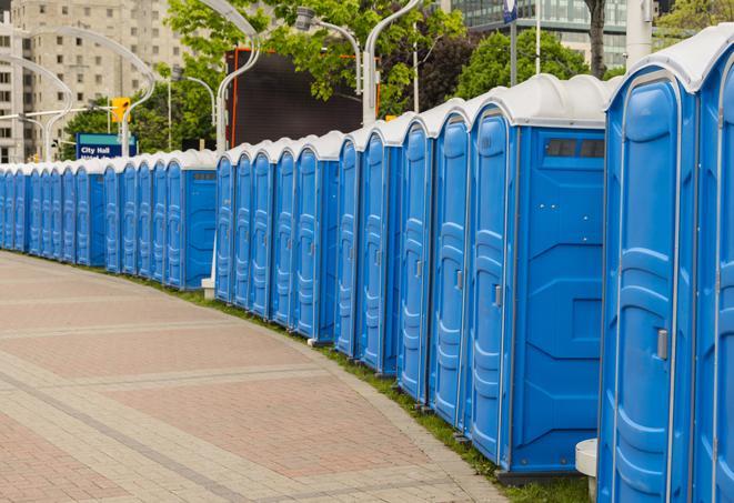 Seasonal porta potty units set up at a Sebring, Florida venue